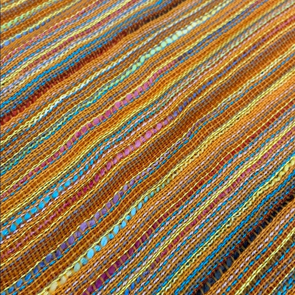 Hand woven rayon textured orange & multicolor fringe Scarf pashmina wrap - Picture 3 of 4